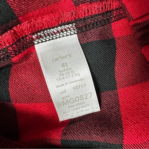 ⭐️ 5 for $25 Carter’s Red and Black Plaid Kids Pajama Pants Size 4 T - Picture 3 of 4